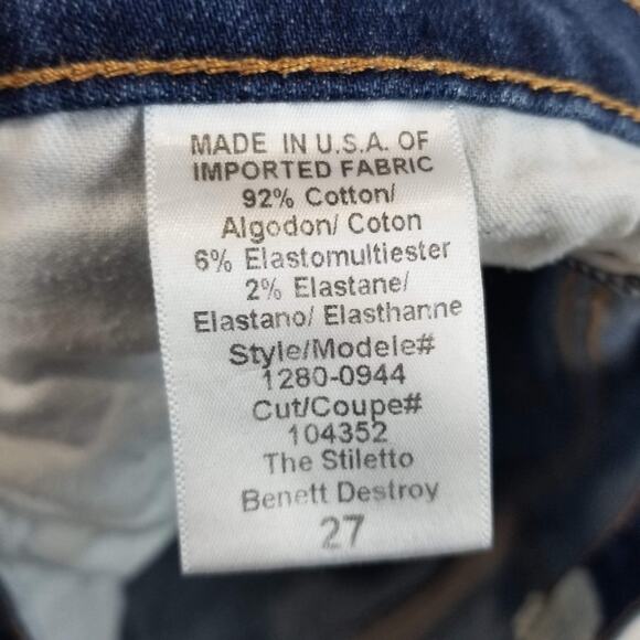 Current/Elliott Jeans Womens 27 Blue The Stiletto Benett Destroy Distressed - Picture 7 of 11